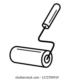 Paint roller. Vector flat outline icon illustration isolated on white background.