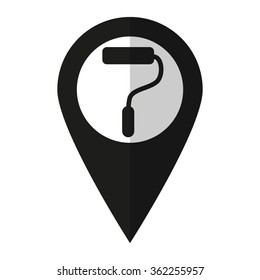 Paint roller - vector icon;  black map pointer