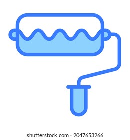 paint roller vector icon, blue outline vector design