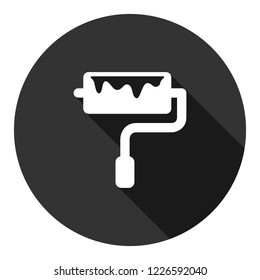 Paint roller vector icon. Paint brush sign. Repair icon. EPS 10 flat symbol. Round icon with shadow