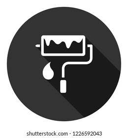 Paint roller vector icon. Paint brush sign. Repair icon. EPS 10 flat symbol. Round icon with shadow
