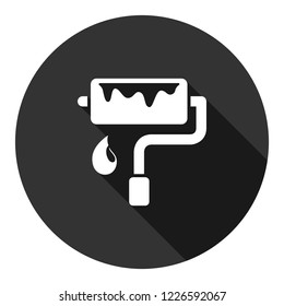 Paint roller vector icon. Paint brush sign. Repair icon. EPS 10 flat symbol. Round icon with shadow