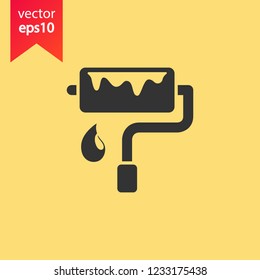 Paint roller vector icon. Paint brush sign. Repair icon. EPS 10 flat symbol. Yellow background