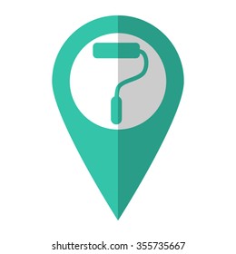 Paint roller - vector icon;  green map pointer