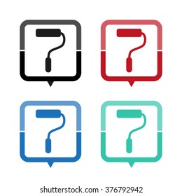 Paint roller - vector icon; map pointer;  message bubble
