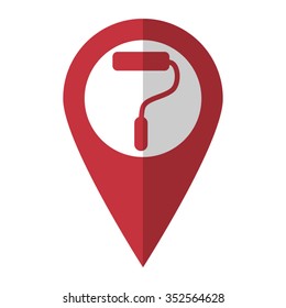Paint roller - vector icon; red map  pointer