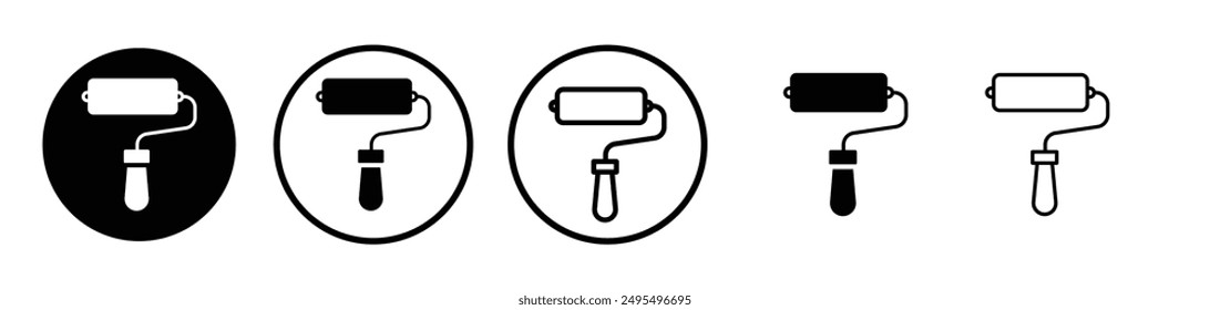 Paint roller vector icon set in black and white color.