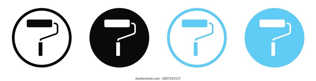 Paint roller vector icons in black and blue colors