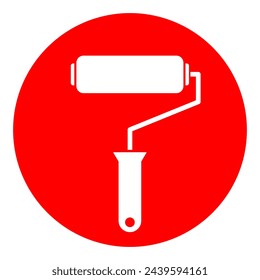 Paint roller vector shape icon, painter work tool on red background