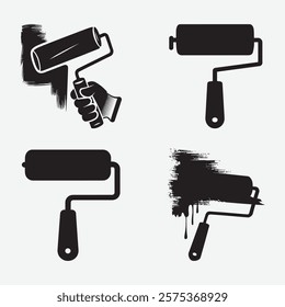 Paint roller vector silhouette icon set.