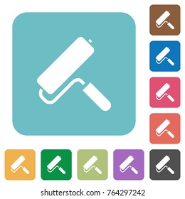 Paint roller white flat icons on color rounded square backgrounds