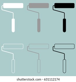 Paint roller white grey black icon set.