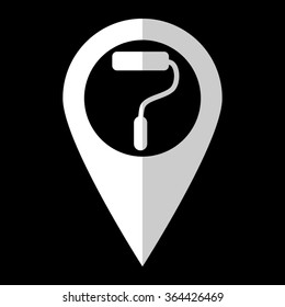 Paint roller - white vector icon;  map pointer