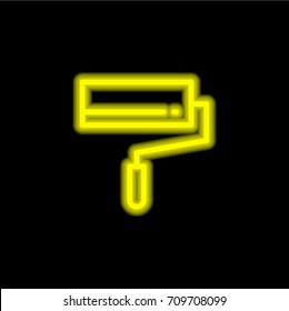 Paint roller yellow glowing neon ui ux icon. Glowing sign logo vector