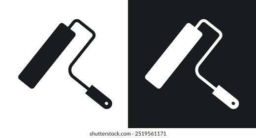 Conjunto de iconos de Vector de líneas de rodillos de pintura en estilo sólido y de contorno.