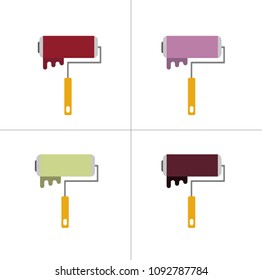 Paint rollers icons in four colors in a flat style.