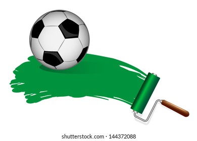 Paint Rollers. Soccer ball on the grass