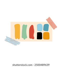 Paint sampler. A sheet of paper with different colours of paint. Palette. Flat style illustration on white background.