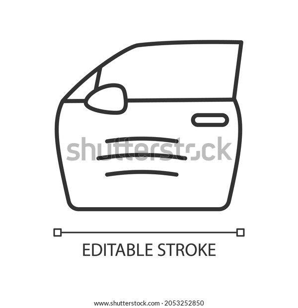 Paint scratch on car linear icon. Small dents on\
vehicle surface. Minor external damage. Thin line customizable\
illustration. Contour symbol. Vector isolated outline drawing.\
Editable stroke