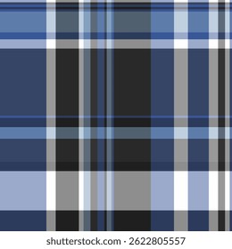 Paint seamless check fabric, window tartan plaid textile. Scottish pattern vector texture background in blue and grey colors palette.