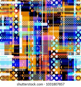 Paint seamless texture from rectangles and circles. No gradient. Colorful pattern. Abstract vector background for web page, banners backdrop, fabric, home decor, wrapping