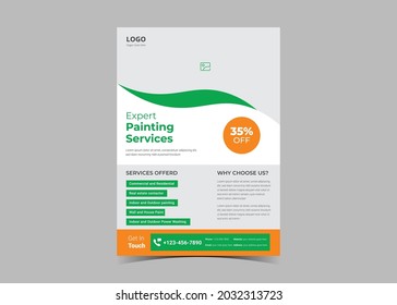 Paint service flyer design template. Commercial real estate painting service poster leaflet design. Paint worker service flyer design templat