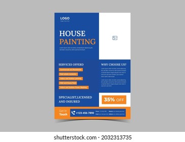 Paint service flyer design template. Commercial real estate painting service poster leaflet design. Paint worker service flyer design templat