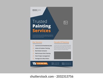 Paint service flyer design template. Commercial real estate painting service poster leaflet design. Paint worker service flyer design templat