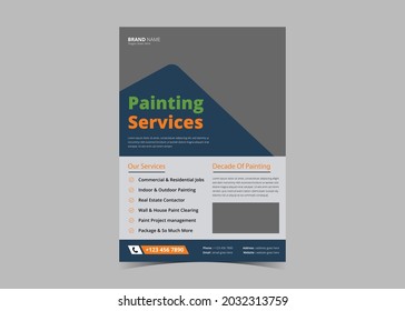 Paint Service Flyer Design Template. Commercial Real Estate Painting Service Poster Leaflet Design. Paint Worker Service Flyer Design Templat