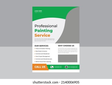 Paint service flyer design template. House paint services flyer design. Commercial real estate painting service poster leaflet design. cover, flyer design.