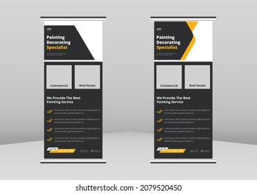 Paint Service Roll Up Banner Design, Commercial Real Estate Painting Service Poster Roll Up Leaflet Template. Paint Worker Service Flyer Poster DL Flyer, Trend Business Roll Up Banner Design