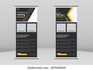 Paint Service Roll Up Banner Design, Commercial Real Estate Painting Service Poster Roll Up Leaflet Template. Paint Worker Service Flyer Poster DL Flyer, Trend Business Roll Up Banner Design