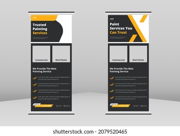 Paint Service Roll Up Banner Design, Commercial Real Estate Painting Service Poster Roll Up Leaflet Template. Paint Worker Service Flyer Poster DL Flyer, Trend Business Roll Up Banner Design