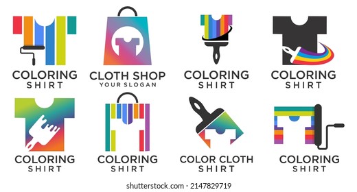 paint shirt icon set logo design vector with combination paint and bag logo