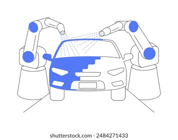 Paint shop abstract concept vector illustration. Robotic spray car painting, automotive industry, car manufacturing factory, vehicle production line, body shop sector abstract metaphor.