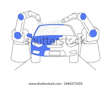 Paint shop abstract concept vector illustration. Robotic spray car painting, automotive industry, car manufacturing factory, vehicle production line, body shop sector abstract metaphor.