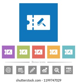 Paint shop discount coupon flat white icons in square backgrounds. 6 bonus icons included.