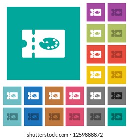 Paint shop discount coupon multi colored flat icons on plain square backgrounds. Included white and darker icon variations for hover or active effects.