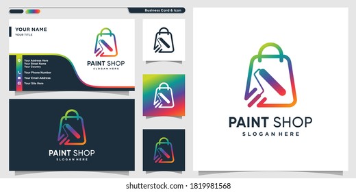 Paint shop logo with modern gradient line art style and business card design template Premium Vector