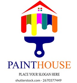 Plantilla del logotipo del Vector de la tienda de pintura. Este diseño utiliza el símbolo del pincel. Adecuado para la construcción