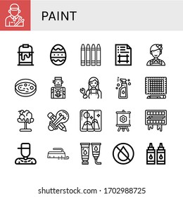 paint simple icons set. Contains such icons as Mechanic, Paint bucket, Easter egg, Crayons, Artboard, Painter, Sample, Tattoo artist, Spray, can be used for web, mobile and logo