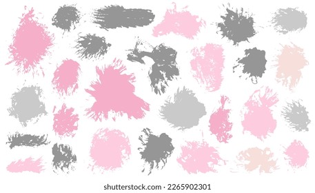 Paint sketch daub vector bundle. Hand drawn smudge blotch vintage shapes. Streak splash web label stamp set. Brush stroke paint splashes design.