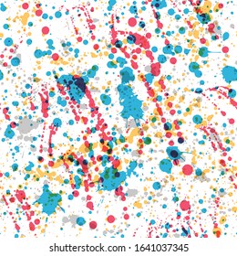 Paint spatters seamless pattern. Multicolor paint spray texture