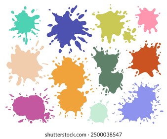 Paint splash of different color set isolated. Cartoon colorful ink blot collection. Brush spot mix visual art flat vector illustration. Decorative artistic splashing droplet on white background