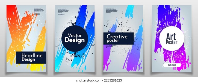 Pintar afiches de salpicadura. Diseño para afiches, portadas, revistas, titulares. Conjunto de ilustraciones vectoriales. Estilo salpicón moderno. Los colores más fríos.