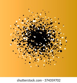 Paint Splash Spray. Abstract Blot points. Vector illustration. Gold, black and white colors.