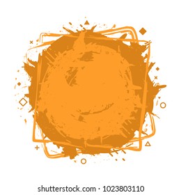 Paint splash. Vector abstract background with ink brush strokes and geometrical shapes. Grunge border. Vector colorful paint splashes. Grunge frame with space for text.