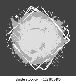 Paint splash. Vector abstract background with ink brush strokes and geometrical shapes. Grunge border. Vector colorful paint splashes. Grunge frame with space for text.