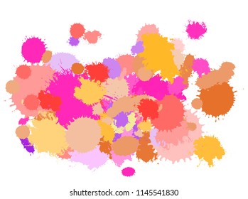 Paint splash. Warm gamma. Vector set of brush strokes. Isolated
