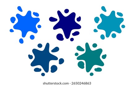 Paint splash wet type blue colour clip art for kids illustration set collection. printable or for digital usage